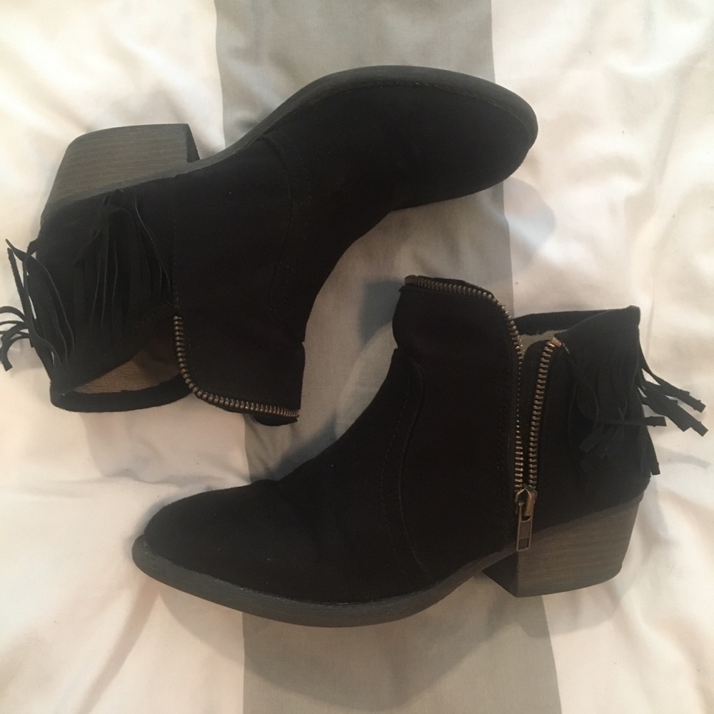 Black Fringe Booties